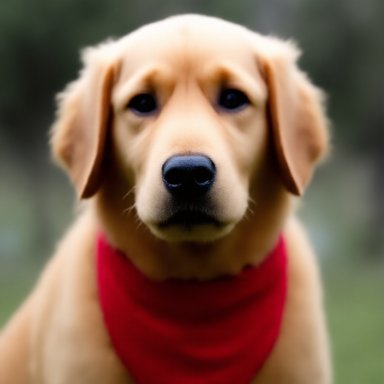 OrbitQuant W2A4 (Ours): A golden retriever wearing a red bandana, close-up portrait, detailed fur texture, shallow depth of field