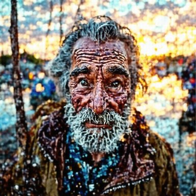 SmoothQuant W4A4: An elderly fisherman with weathered skin, gray beard, wrinkles, piercing blue eyes, golden hour lighting, ultra realistic photography