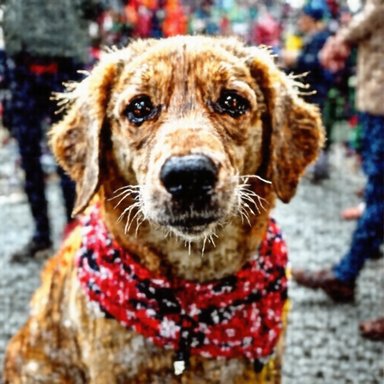 SmoothQuant W4A4: A golden retriever wearing a red bandana, close-up portrait, detailed fur texture, shallow depth of field
