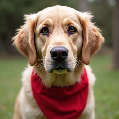ViDiT-Q W4A4: A golden retriever wearing a red bandana, close-up portrait, detailed fur texture, shallow depth of field