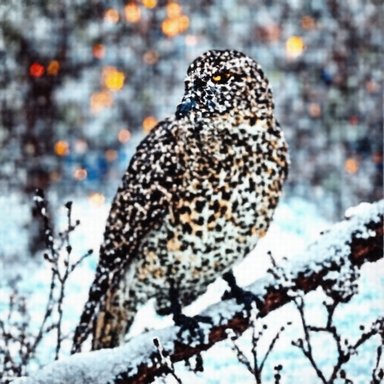 SmoothQuant W4A4: A snowy owl perched on a branch, intricate feathers, winter atmosphere, ultra detailed nature photography
